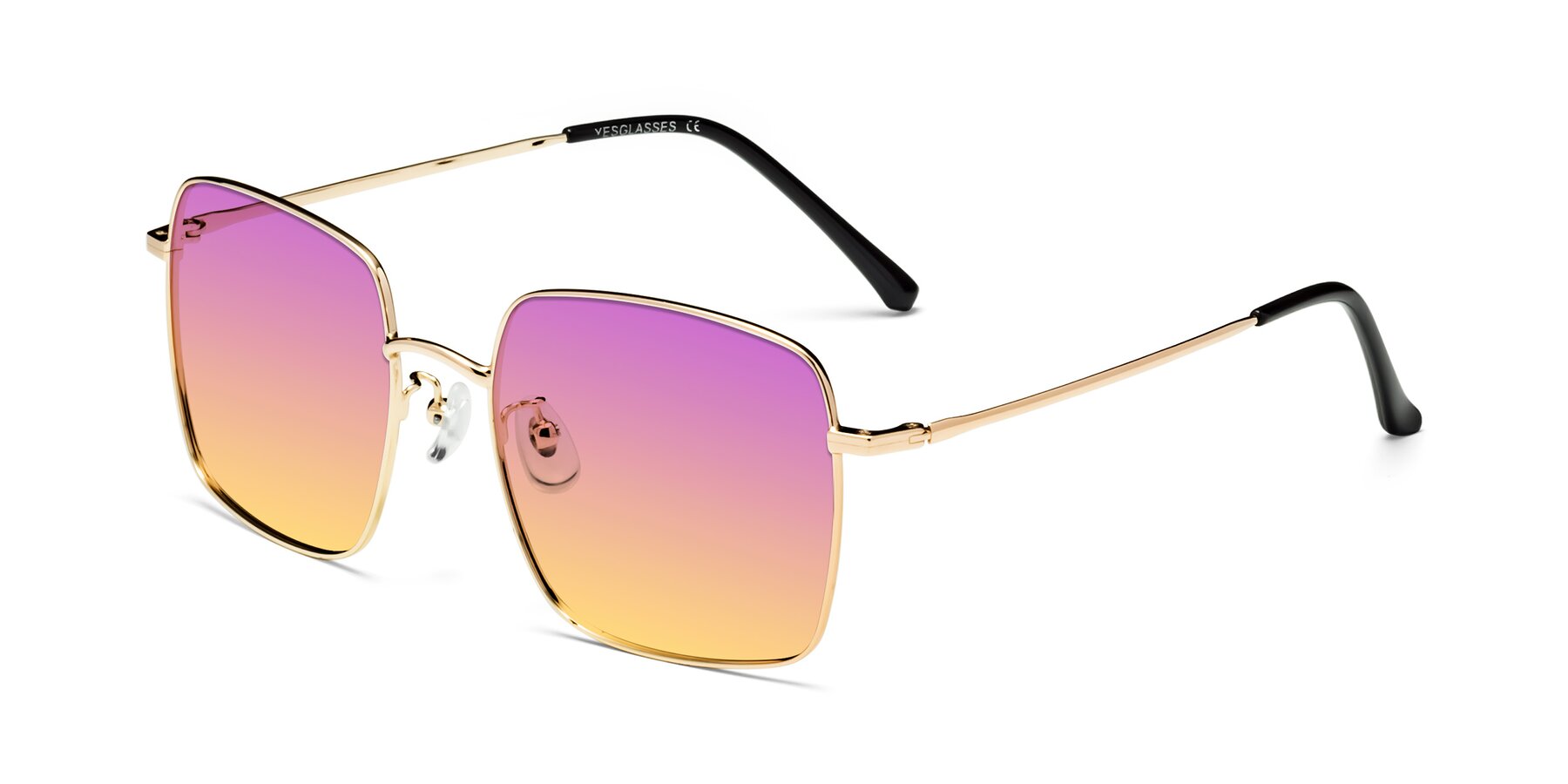 Angle of Billie in Gold with Purple / Yellow Gradient Lenses
