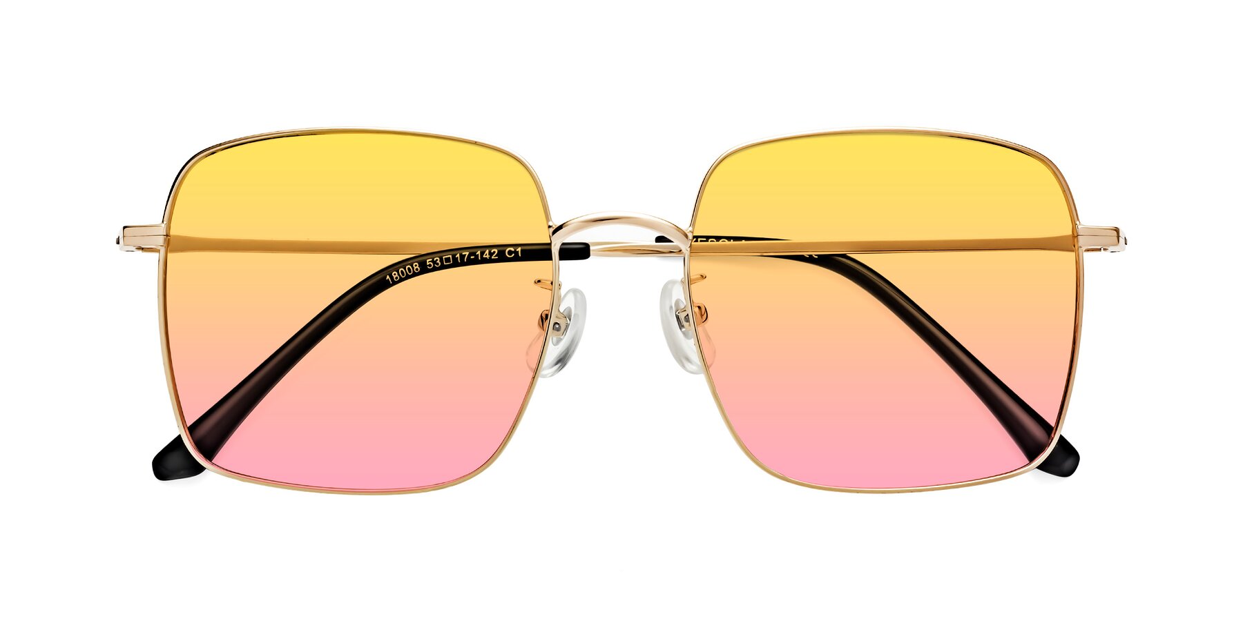 Folded Front of Billie in Gold with Yellow / Pink Gradient Lenses