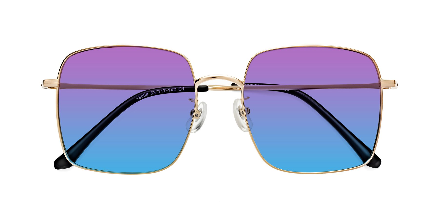 Folded Front of Billie in Gold with Purple / Blue Gradient Lenses
