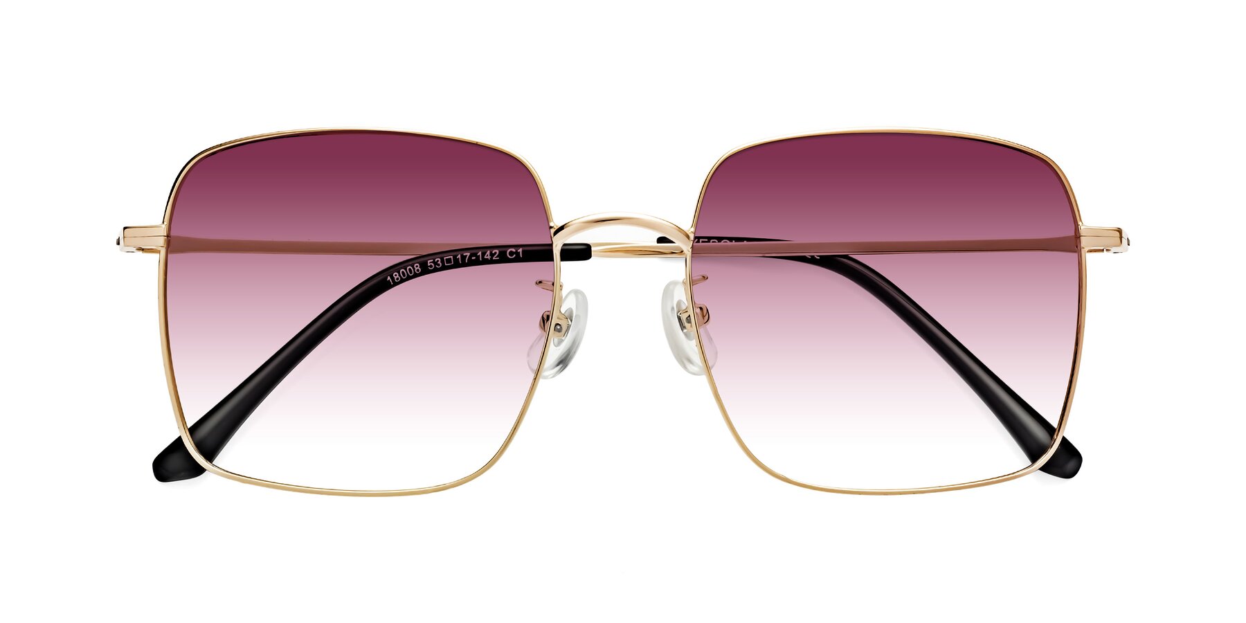 Folded Front of Billie in Gold with Wine Gradient Lenses