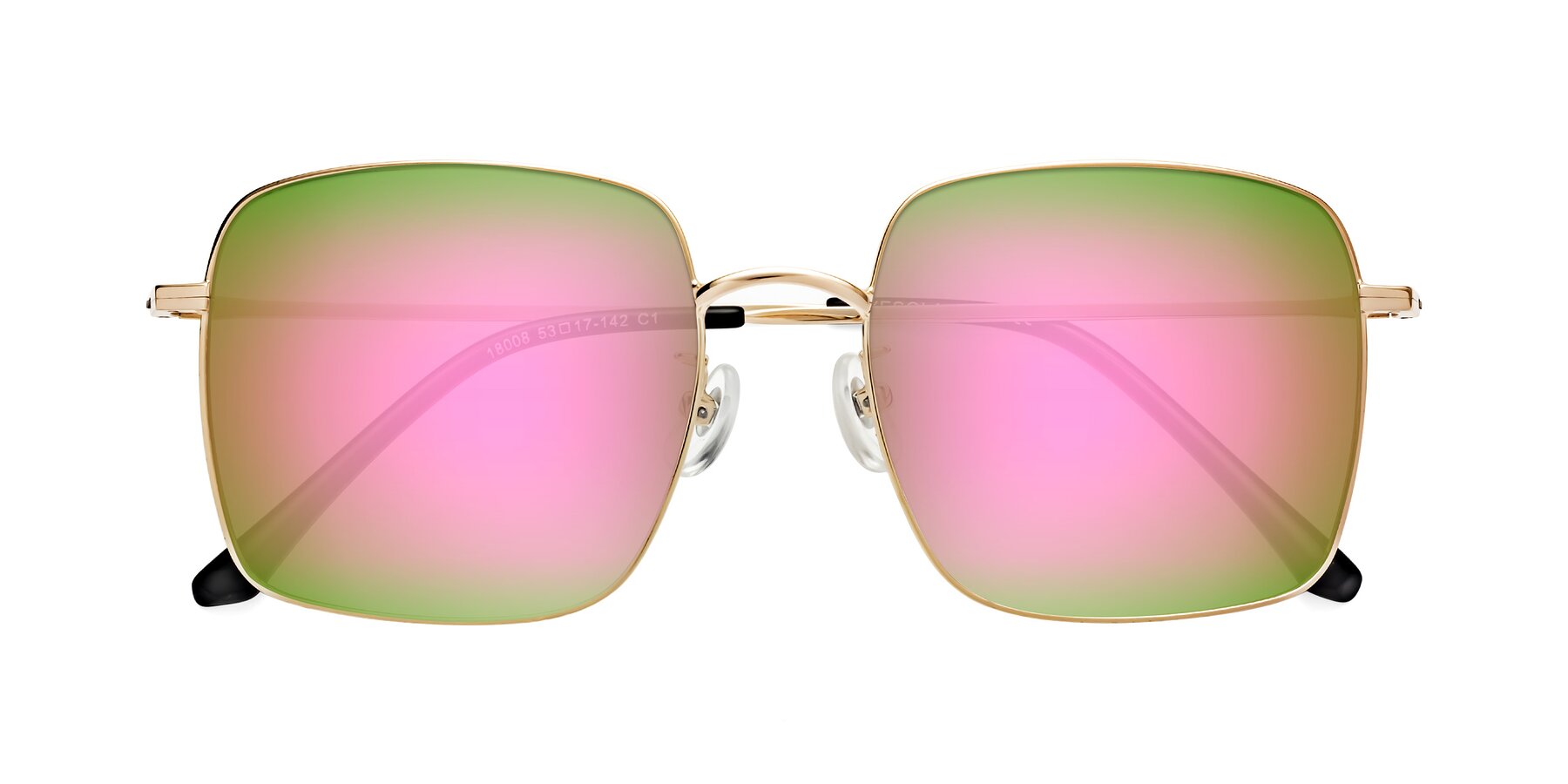 Folded Front of Billie in Gold with Pink Mirrored Lenses
