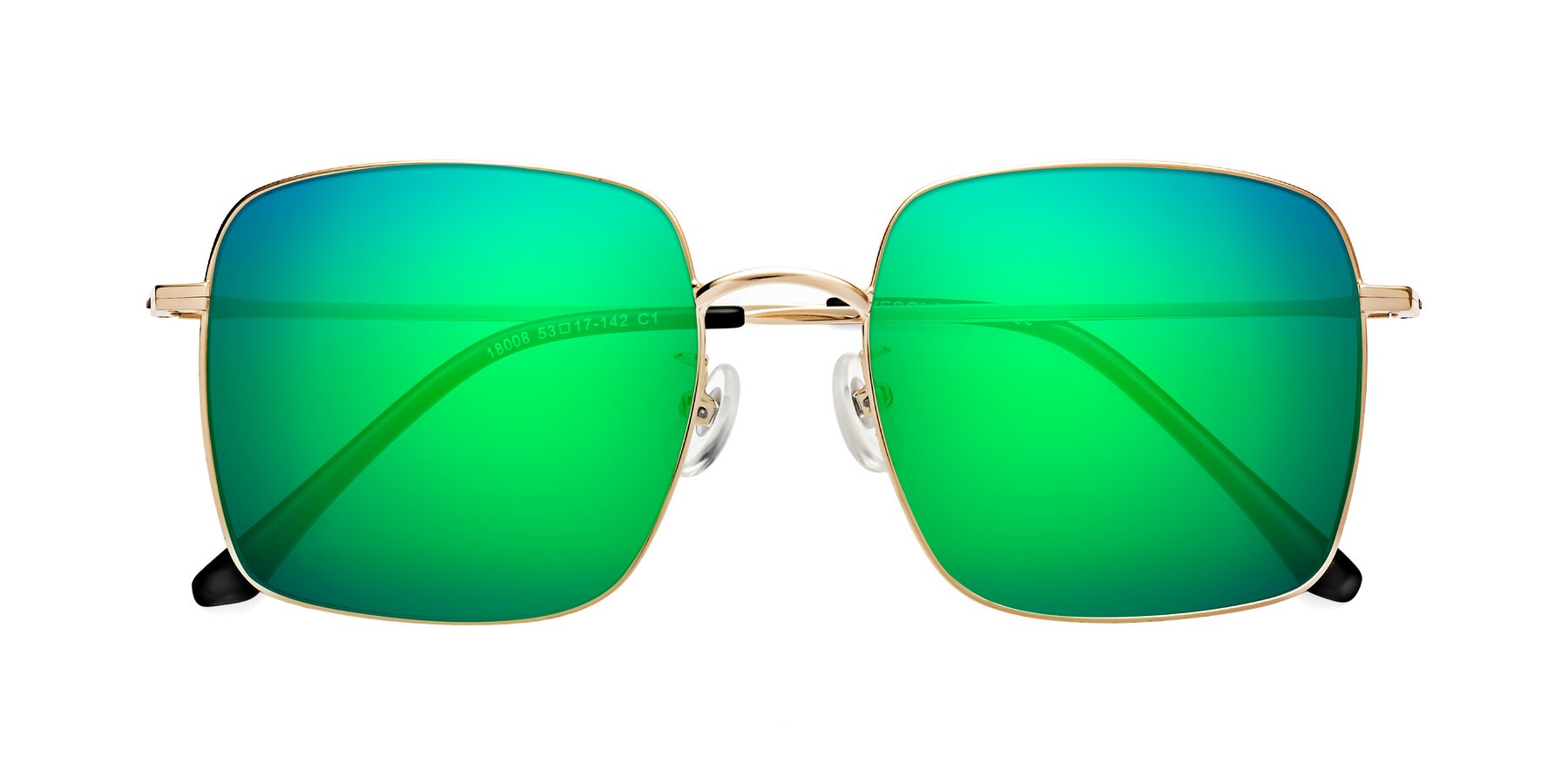 Folded Front of Billie in Gold with Green Mirrored Lenses