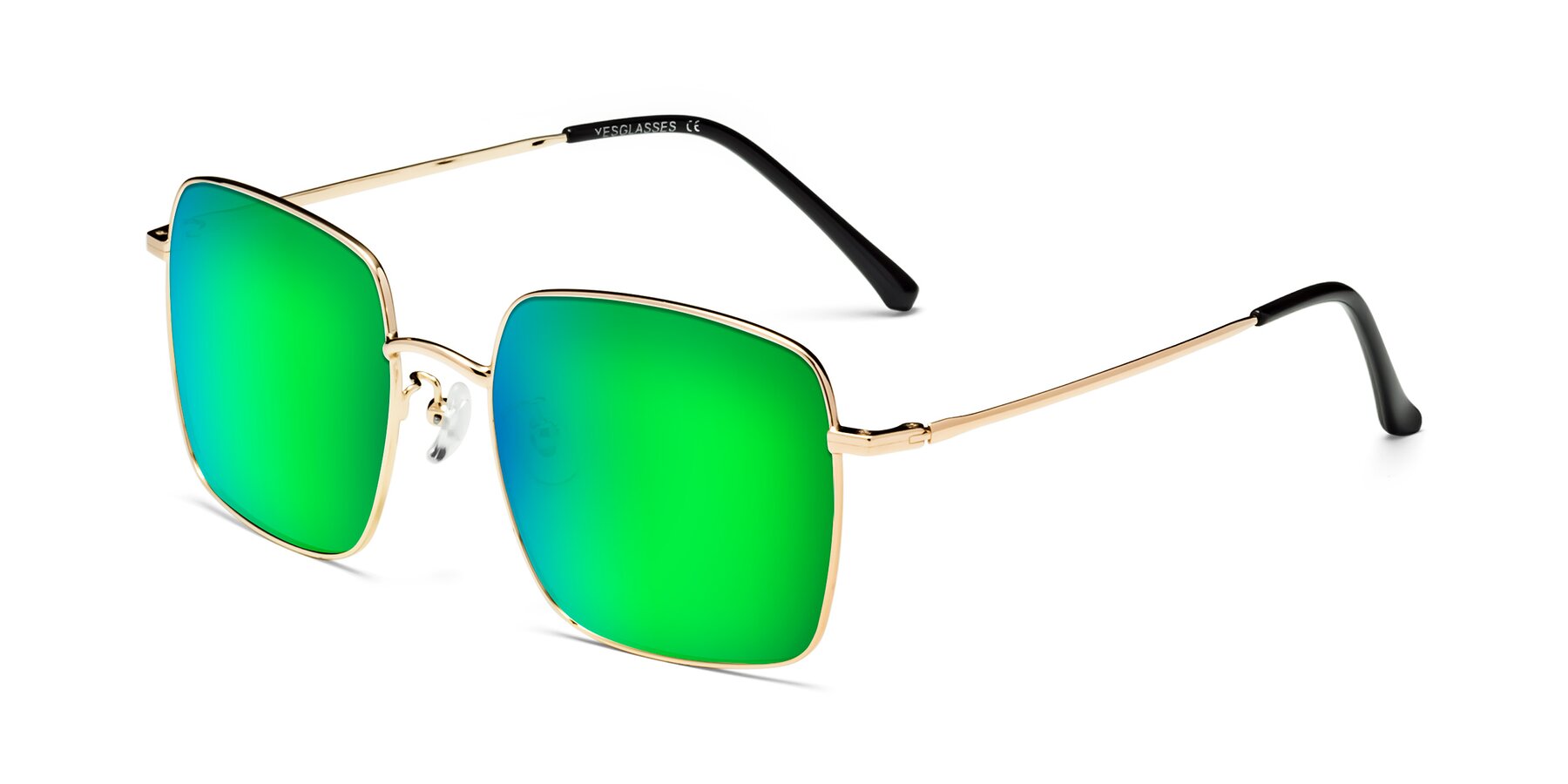 Angle of Billie in Gold with Green Mirrored Lenses