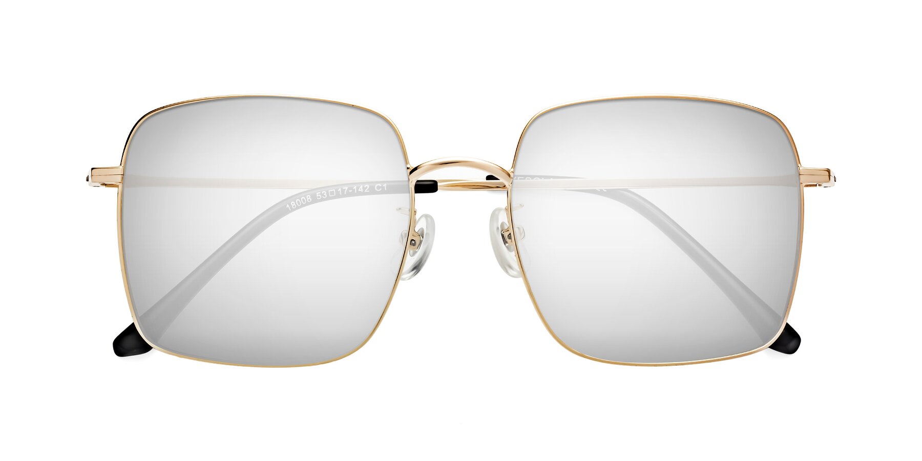 Folded Front of Billie in Gold with Silver Mirrored Lenses