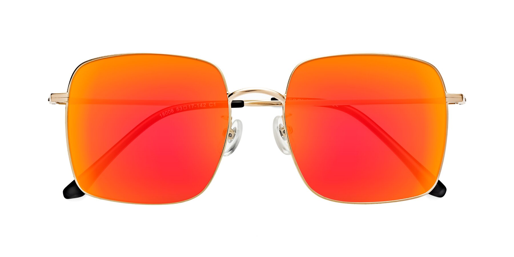 Folded Front of Billie in Gold with Red Gold Mirrored Lenses