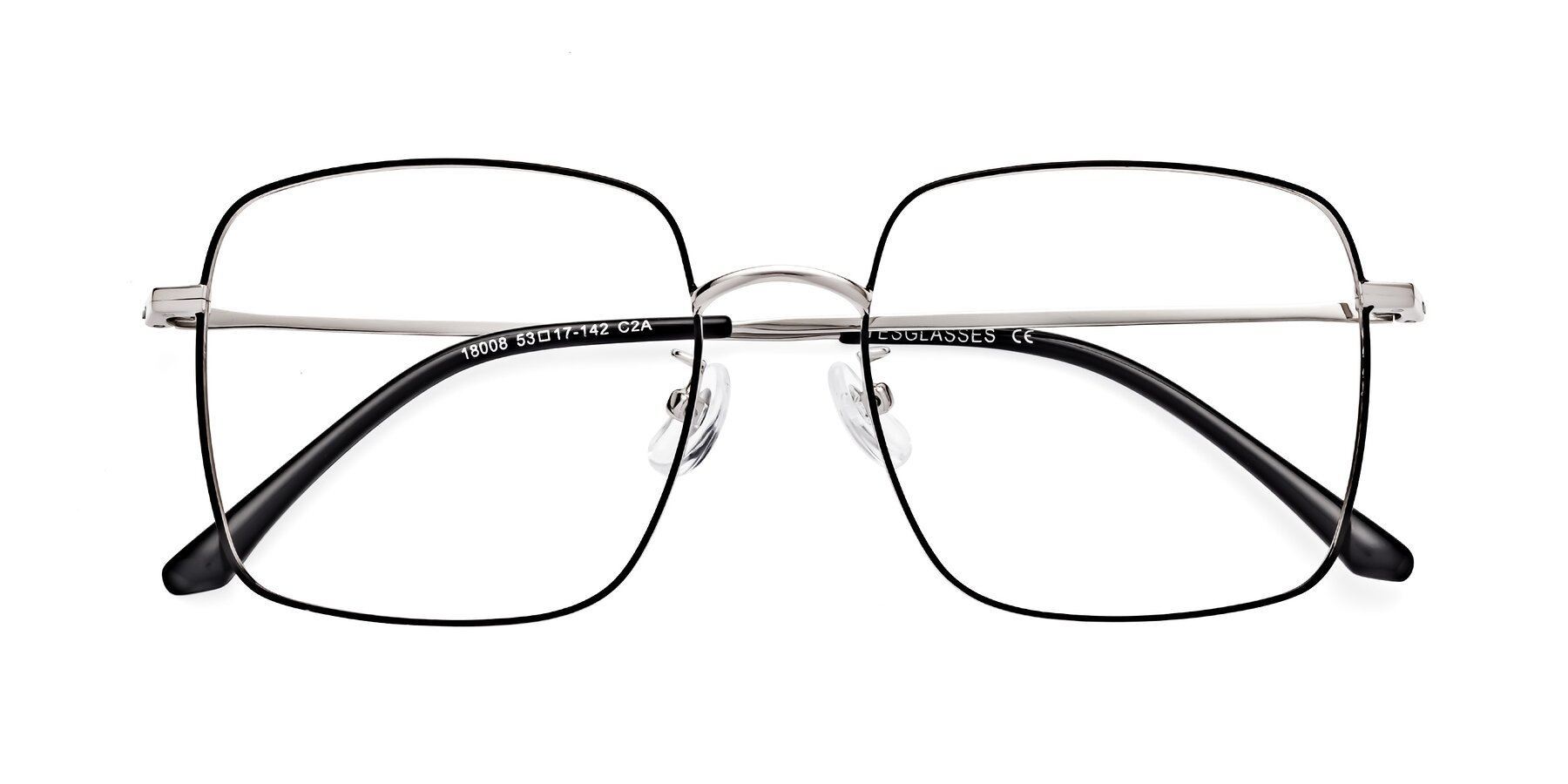 Folded Front of Billie in Black-Silver with Clear Blue Light Blocking Lenses