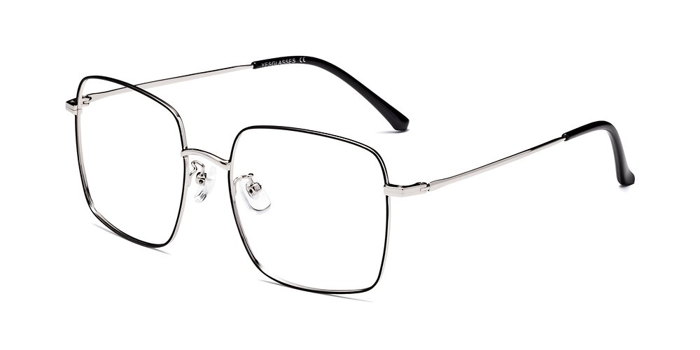 Black-Silver Grandpa Oversized Square Eyeglasses - Billie