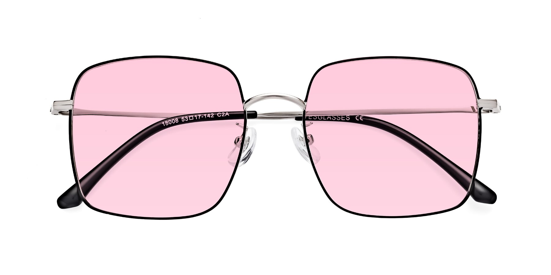 Folded Front of Billie in Black-Silver with Light Pink Tinted Lenses