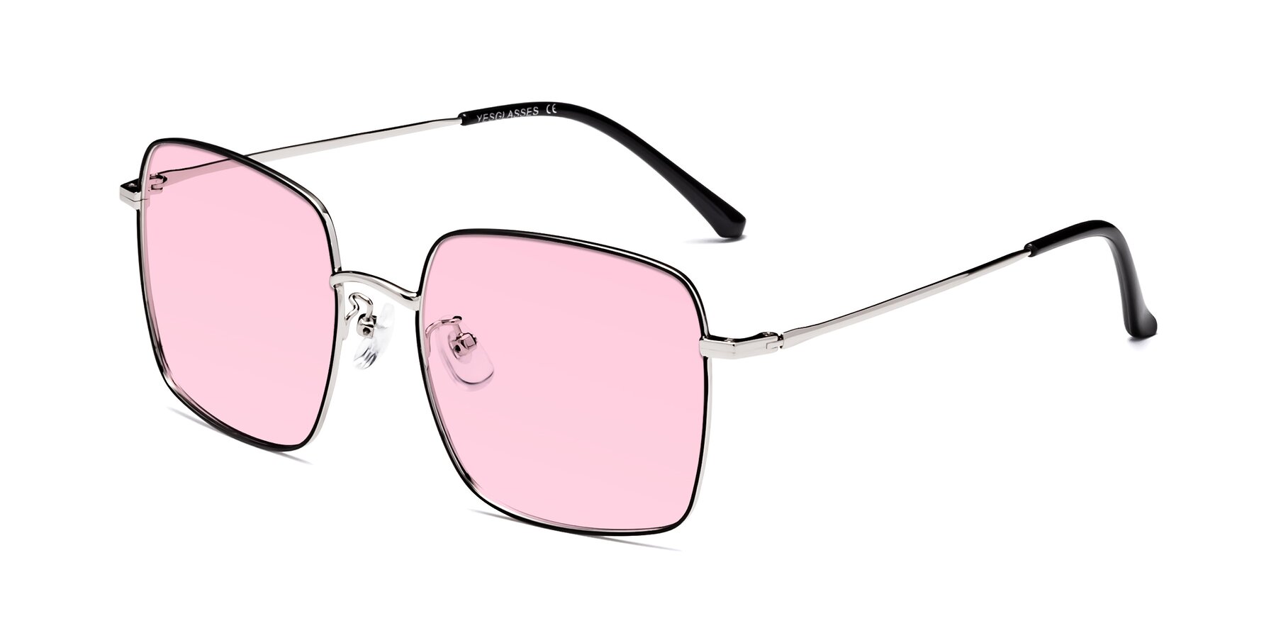 Angle of Billie in Black-Silver with Light Pink Tinted Lenses