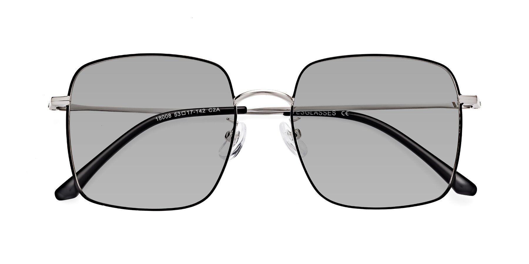 Folded Front of Billie in Black-Silver with Light Gray Tinted Lenses