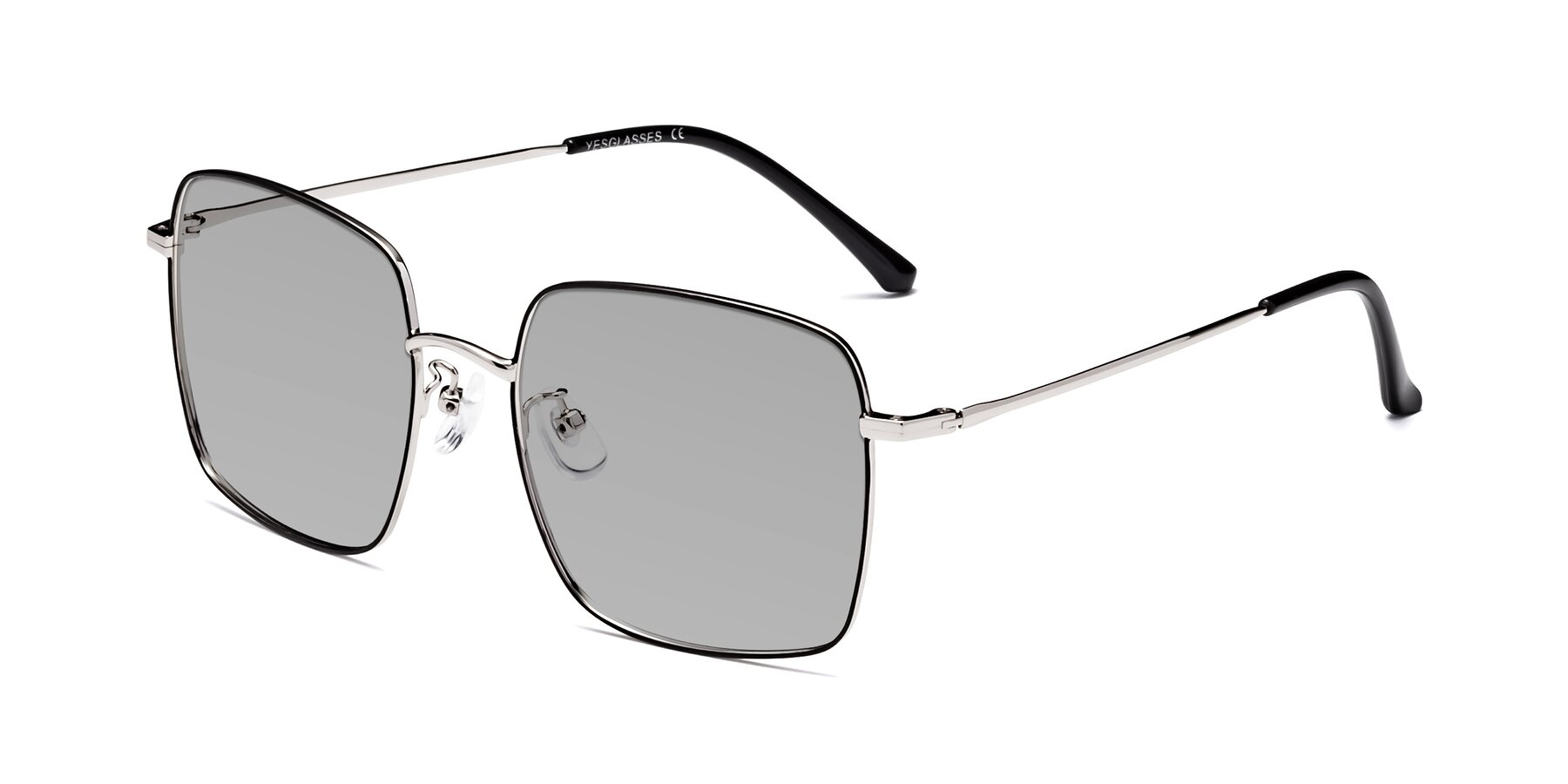 Angle of Billie in Black-Silver with Light Gray Tinted Lenses