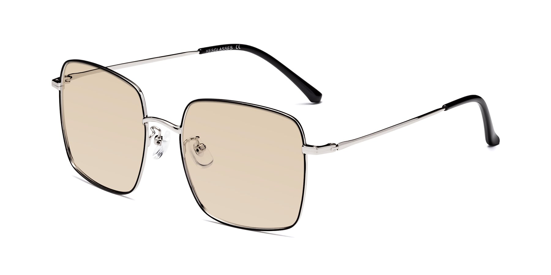 Angle of Billie in Black-Silver with Light Brown Tinted Lenses