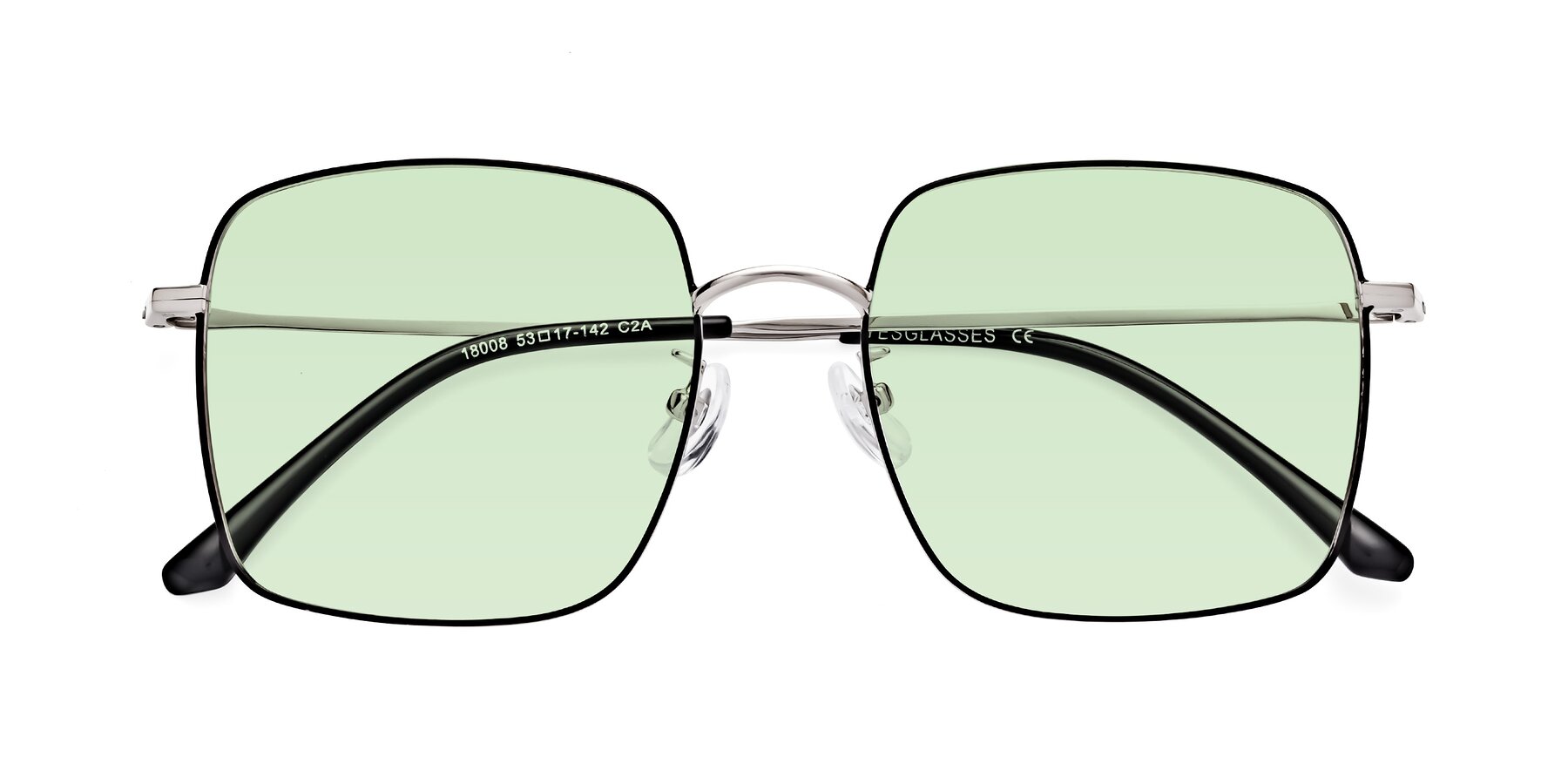 Folded Front of Billie in Black-Silver with Light Green Tinted Lenses