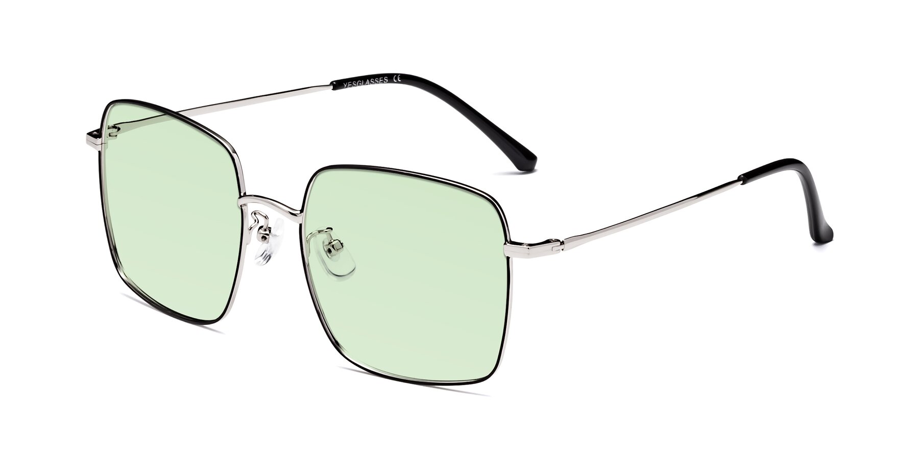 Angle of Billie in Black-Silver with Light Green Tinted Lenses