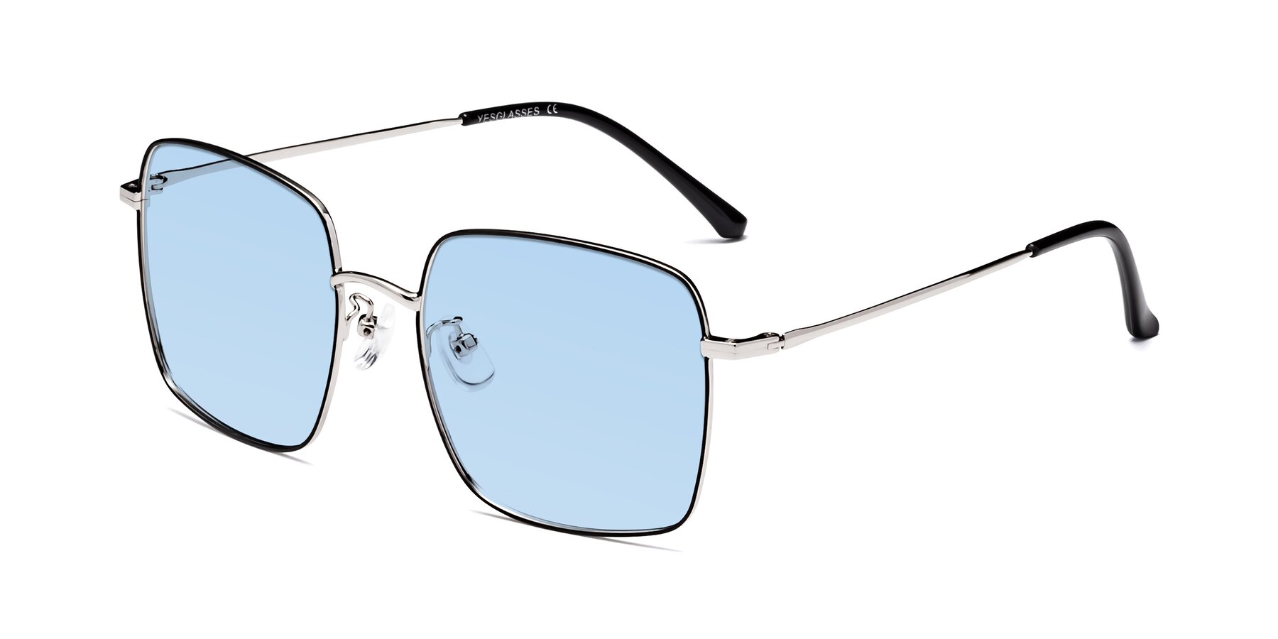 Angle of Billie in Black-Silver with Light Blue Tinted Lenses