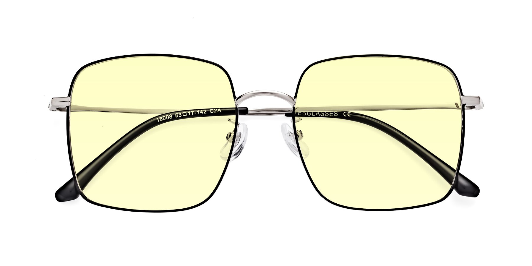 Folded Front of Billie in Black-Silver with Light Yellow Tinted Lenses