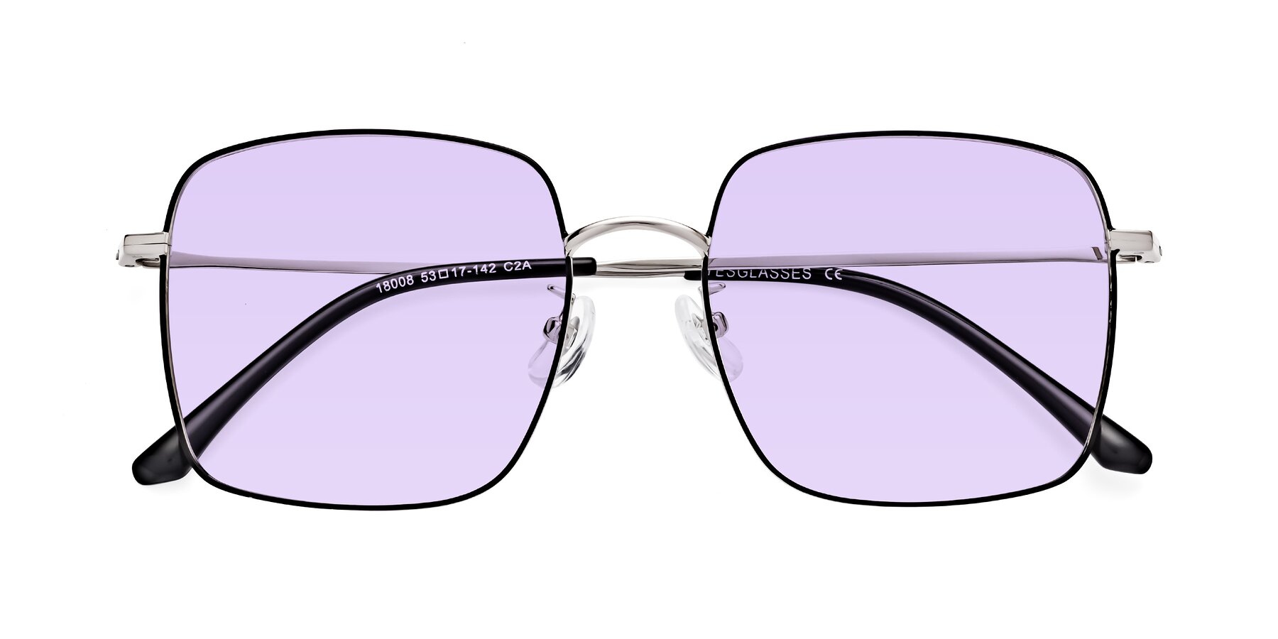 Folded Front of Billie in Black-Silver with Light Purple Tinted Lenses