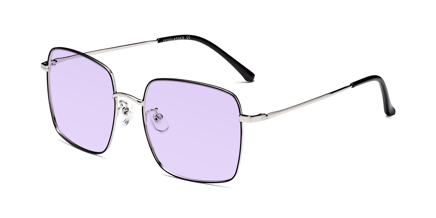 Angle of Billie in Black-Silver with Light Purple Tinted Lenses