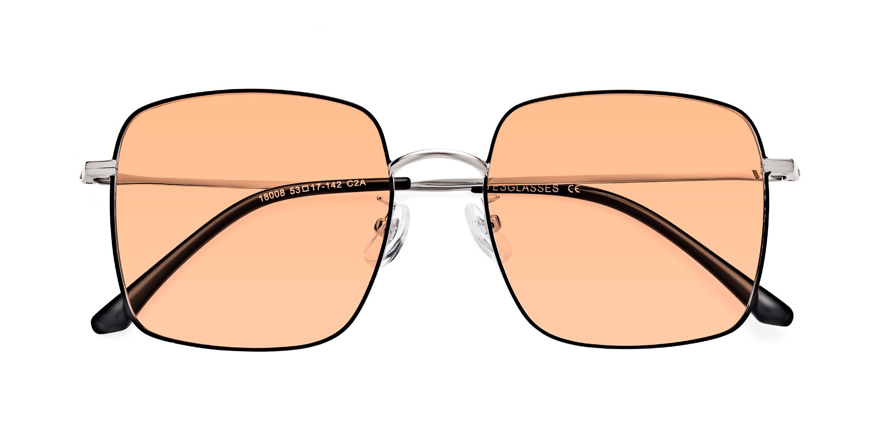 Folded Front of Billie in Black-Silver with Light Orange Tinted Lenses