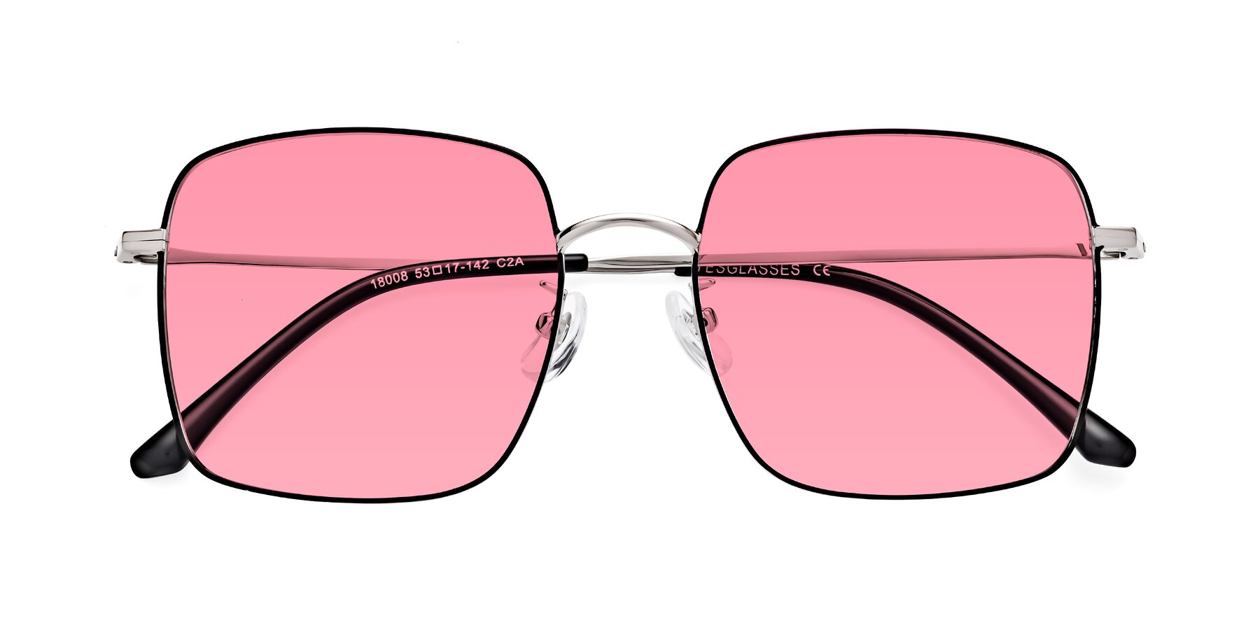 Folded Front of Billie in Black-Silver with Pink Tinted Lenses