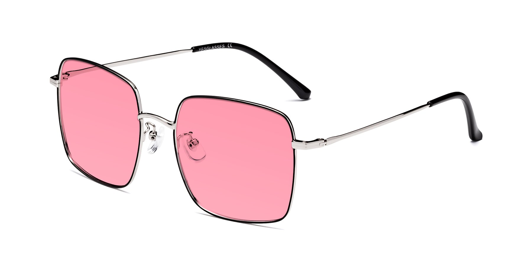 Angle of Billie in Black-Silver with Pink Tinted Lenses