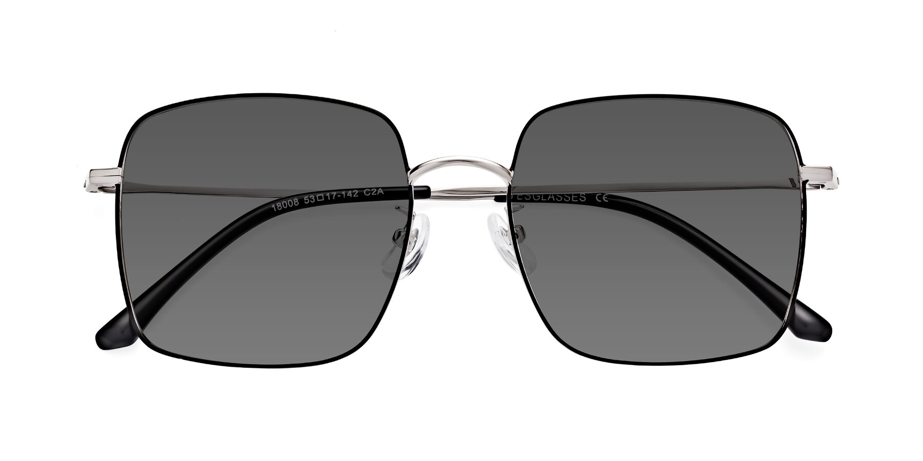 Folded Front of Billie in Black-Silver with Medium Gray Tinted Lenses