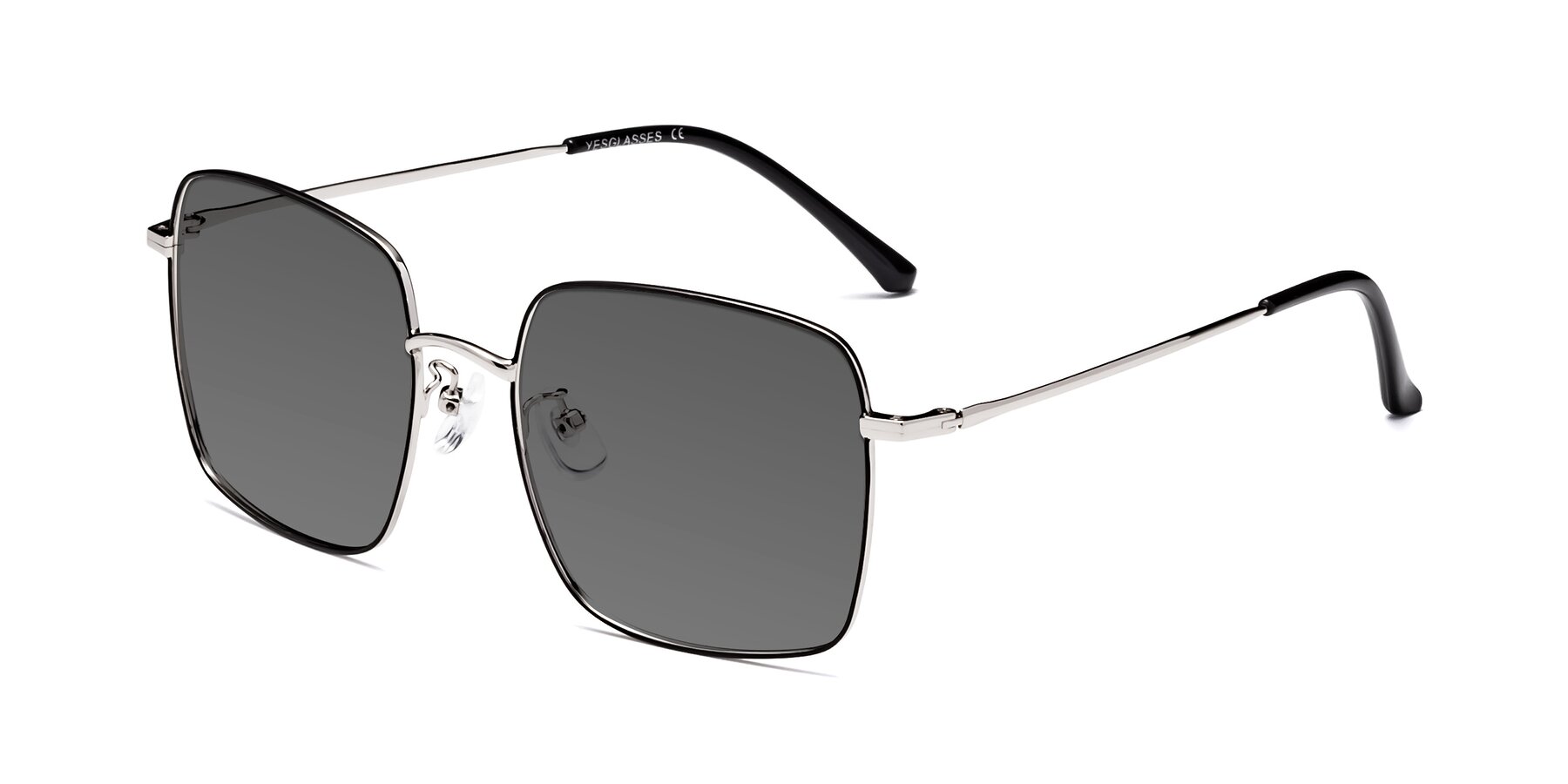Angle of Billie in Black-Silver with Medium Gray Tinted Lenses