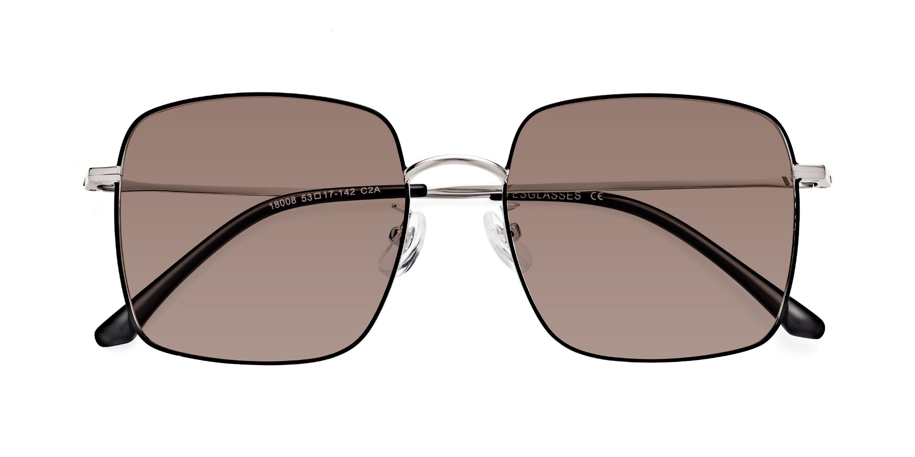 Folded Front of Billie in Black-Silver with Medium Brown Tinted Lenses