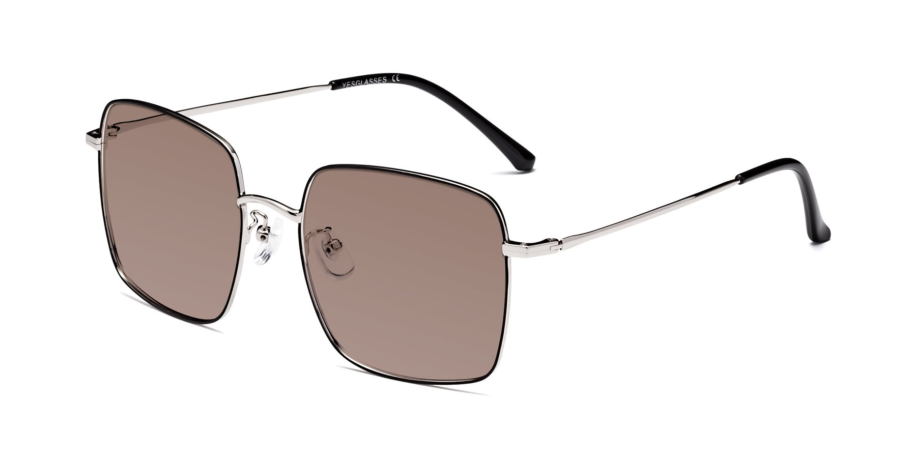 Angle of Billie in Black-Silver with Medium Brown Tinted Lenses