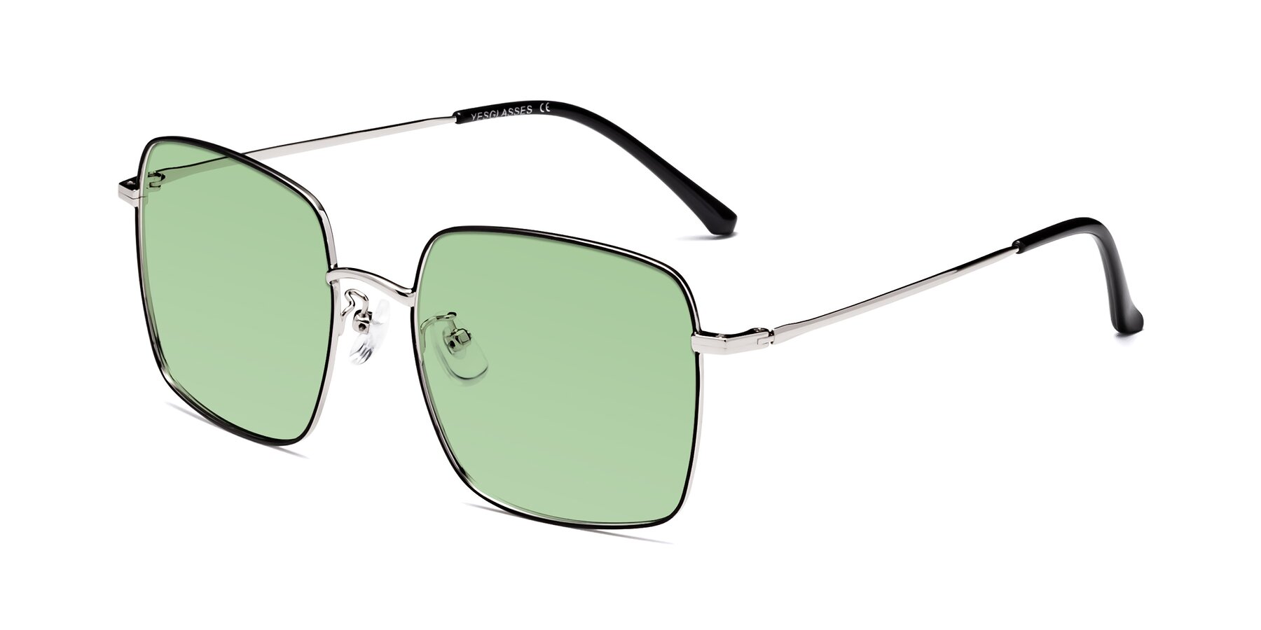 Angle of Billie in Black-Silver with Medium Green Tinted Lenses