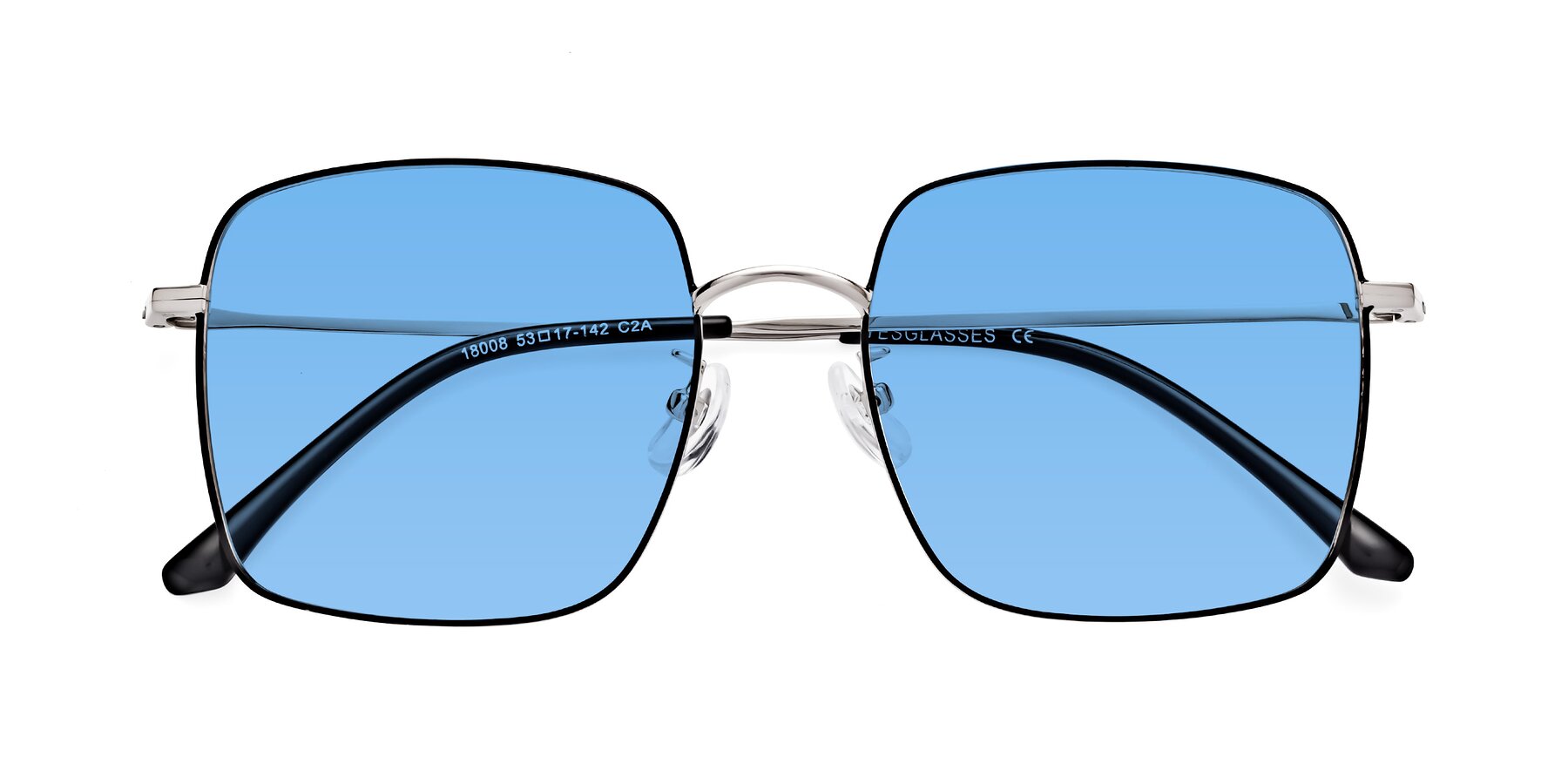Folded Front of Billie in Black-Silver with Medium Blue Tinted Lenses
