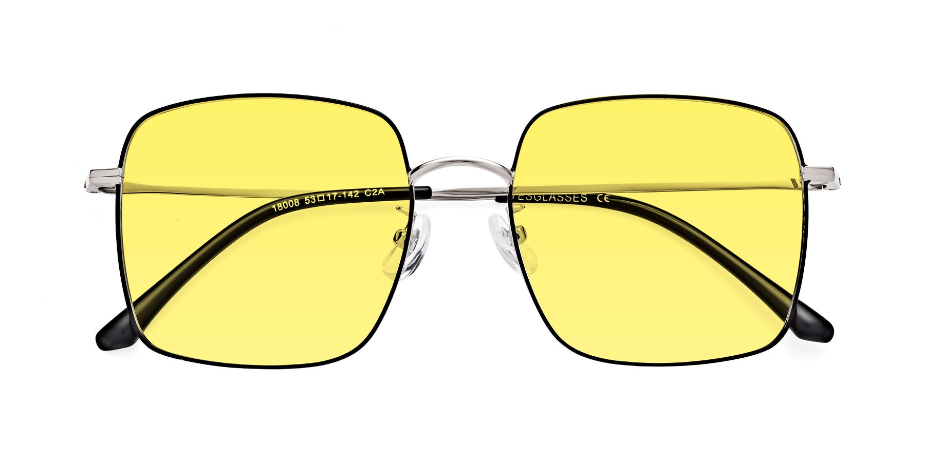 Folded Front of Billie in Black-Silver with Medium Yellow Tinted Lenses