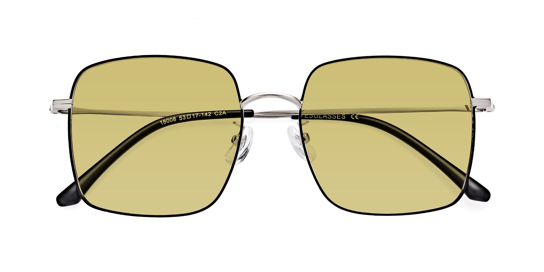 Folded Front of Billie in Black-Silver with Medium Champagne Tinted Lenses