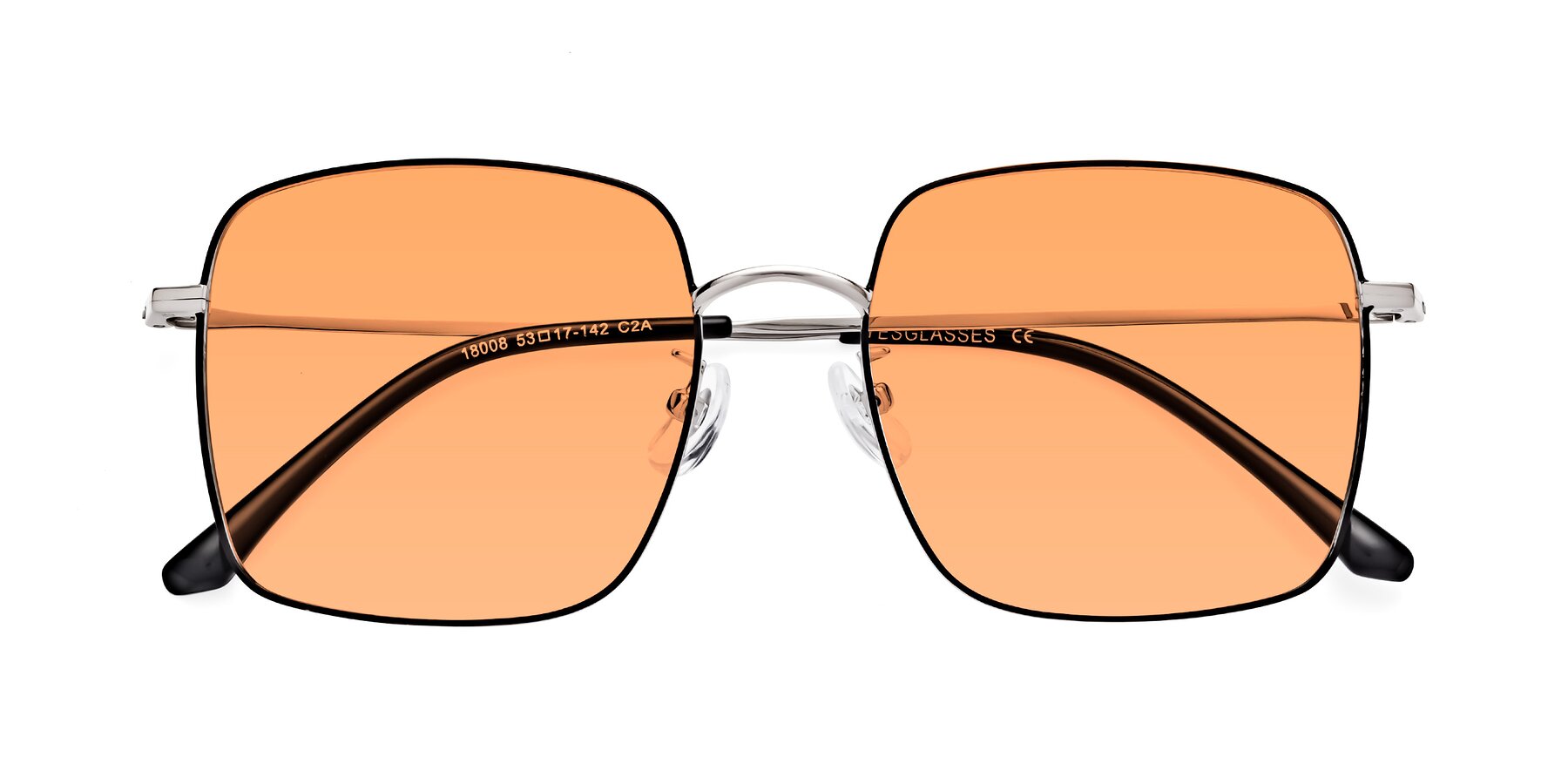 Folded Front of Billie in Black-Silver with Medium Orange Tinted Lenses