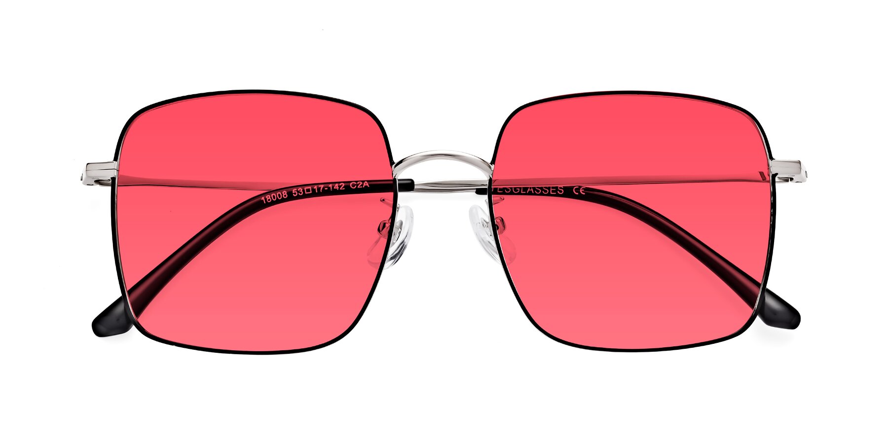 Folded Front of Billie in Black-Silver with Red Tinted Lenses