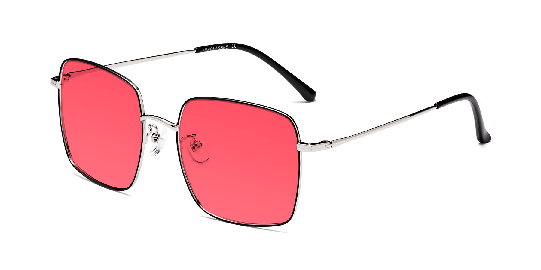 Angle of Billie in Black-Silver with Red Tinted Lenses