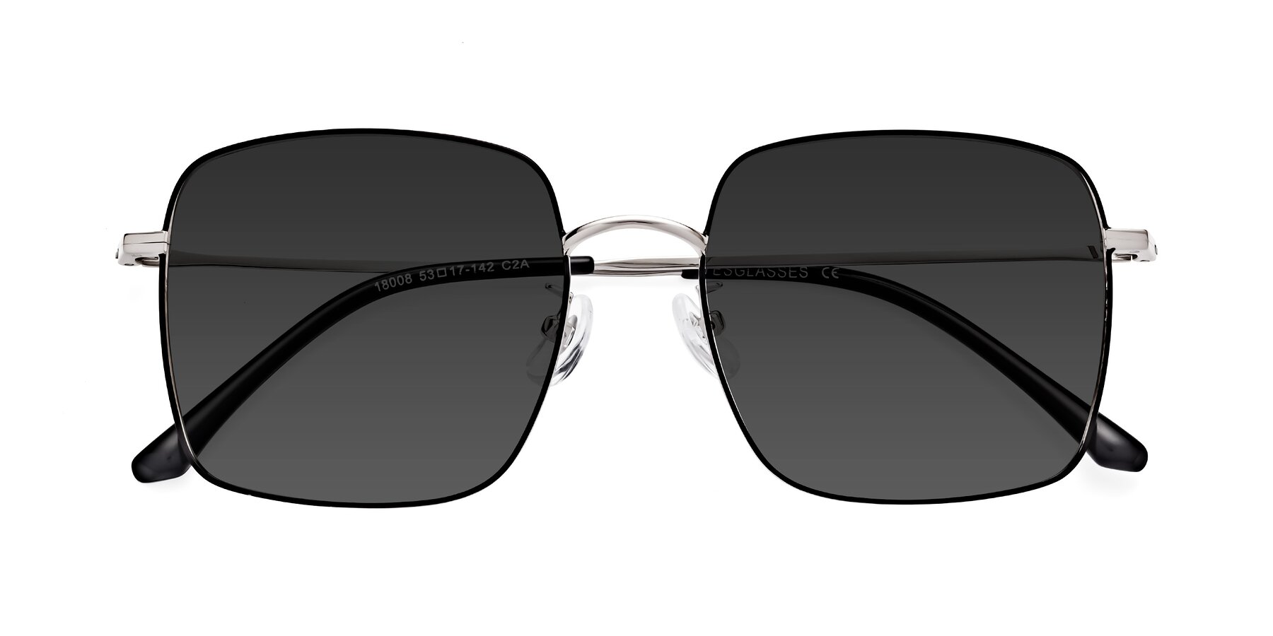 Folded Front of Billie in Black-Silver with Gray Tinted Lenses