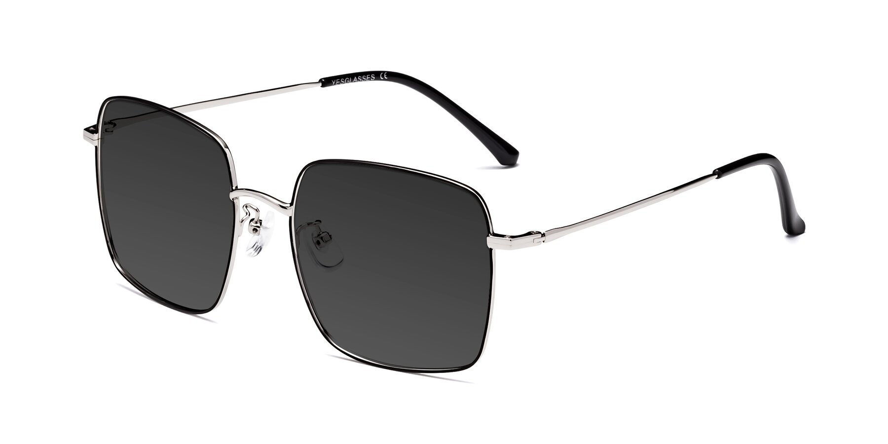 Angle of Billie in Black-Silver with Gray Tinted Lenses