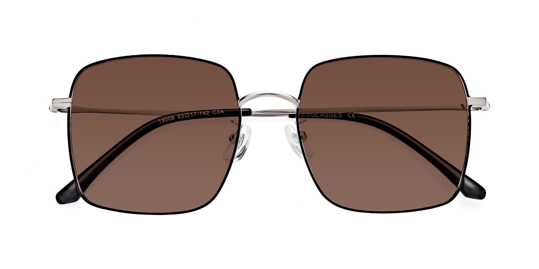 Folded Front of Billie in Black-Silver with Brown Tinted Lenses