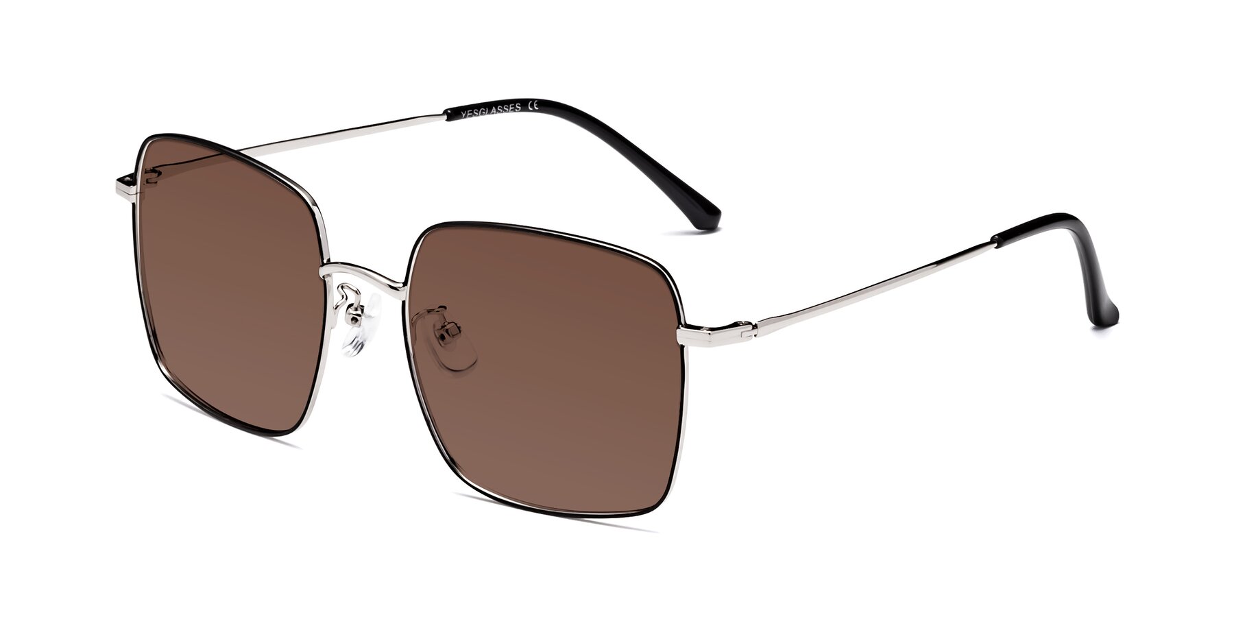 Angle of Billie in Black-Silver with Brown Tinted Lenses