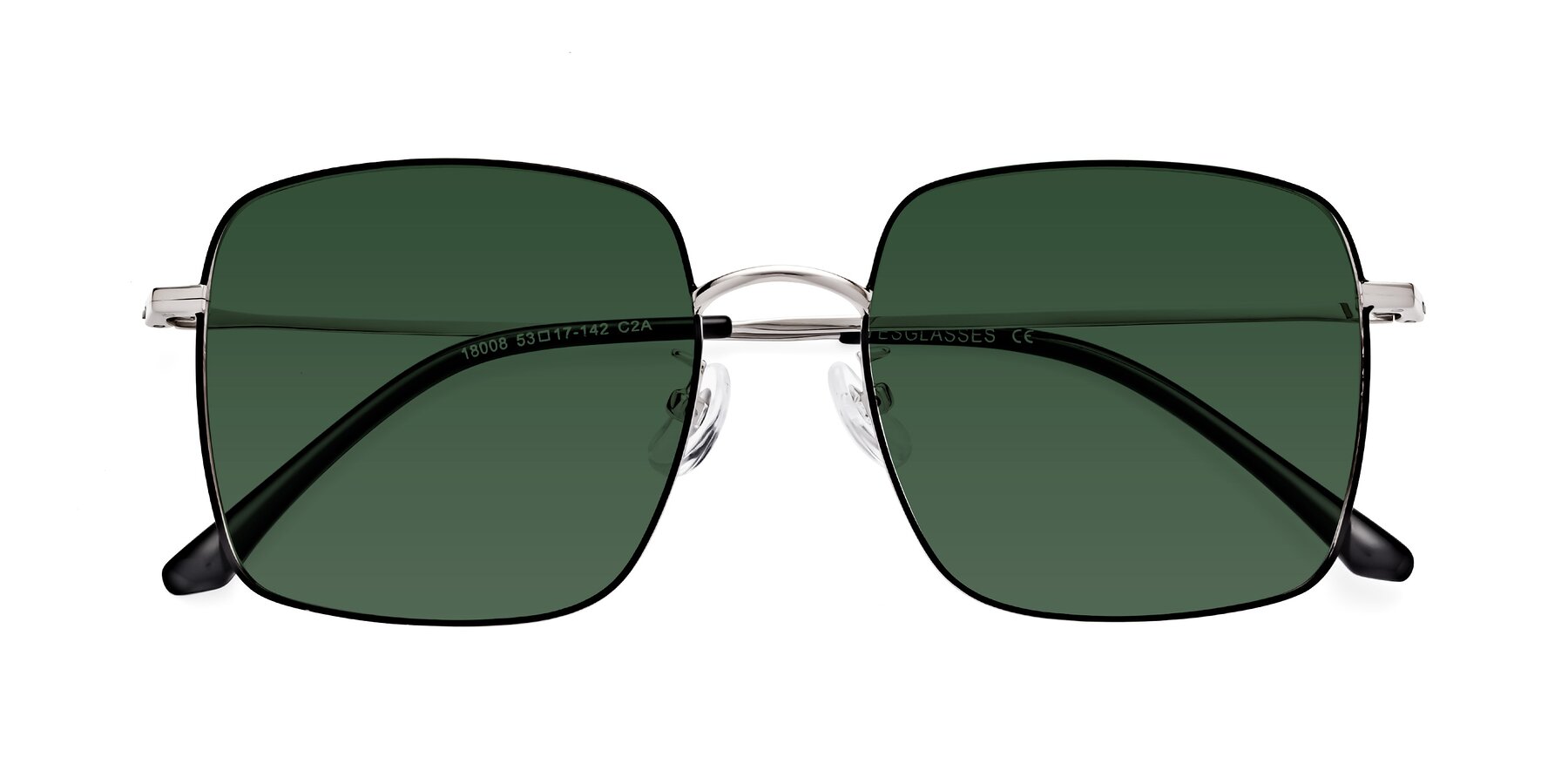 Folded Front of Billie in Black-Silver with Green Tinted Lenses
