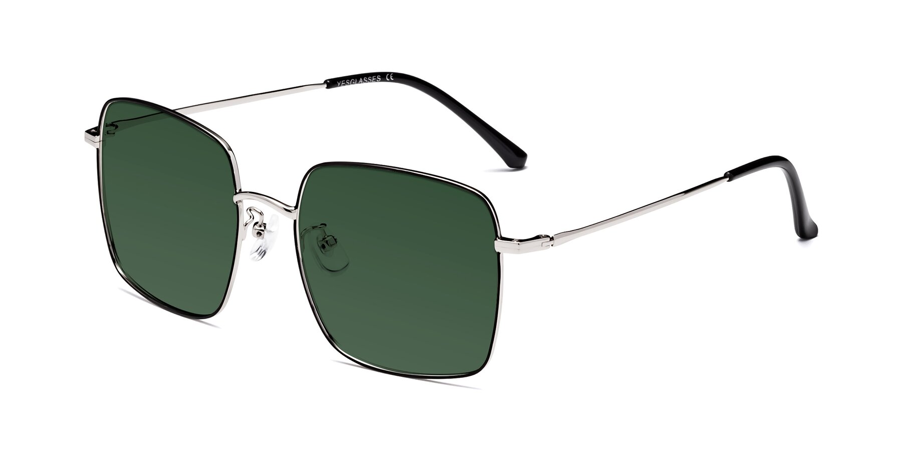 Angle of Billie in Black-Silver with Green Tinted Lenses