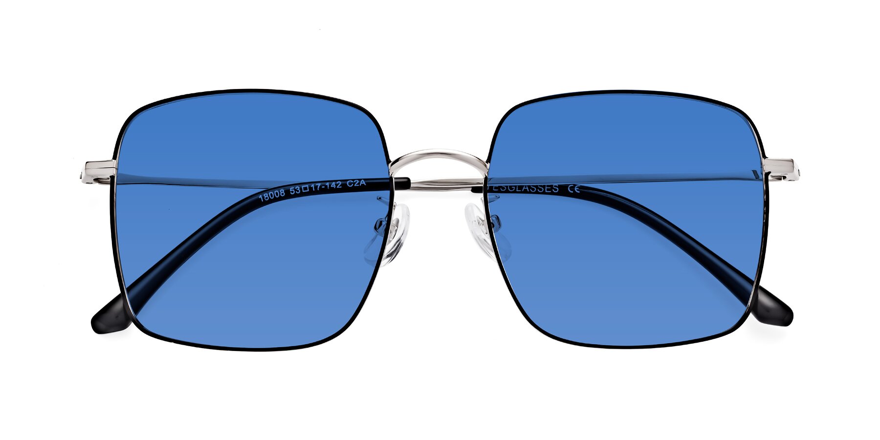 Folded Front of Billie in Black-Silver with Blue Tinted Lenses