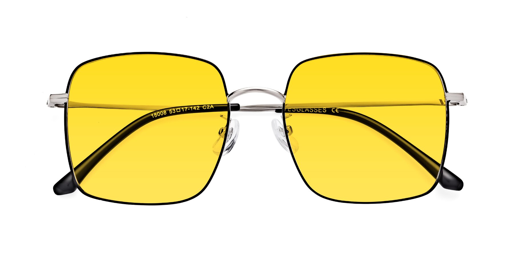 Folded Front of Billie in Black-Silver with Yellow Tinted Lenses