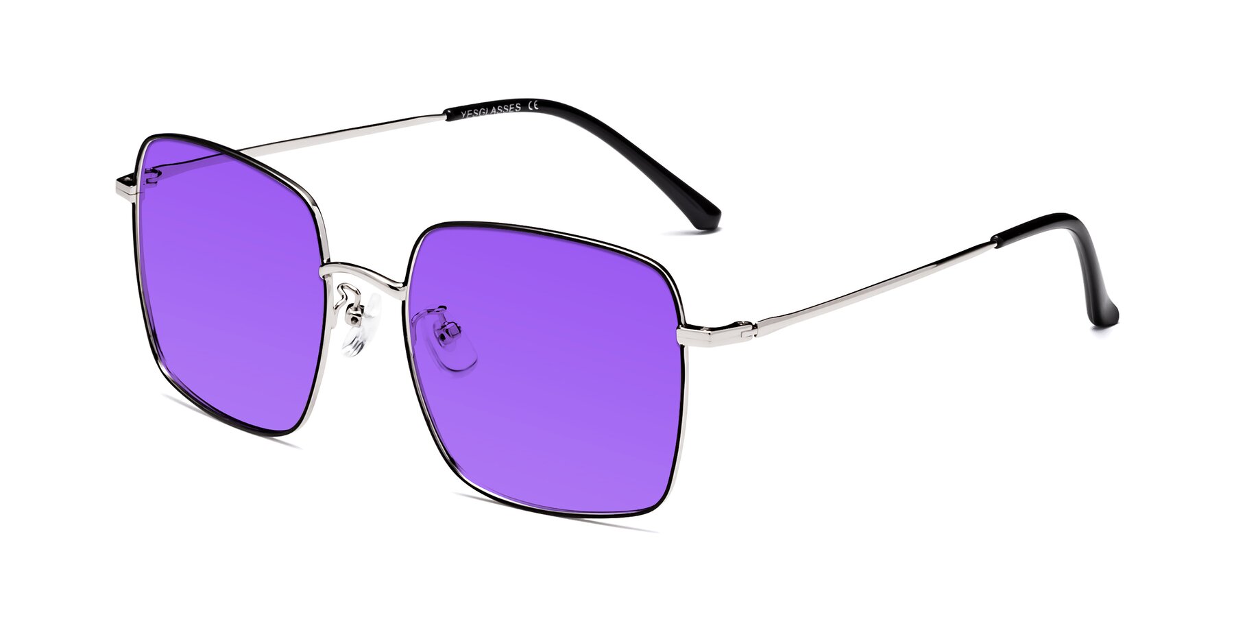 Angle of Billie in Black-Silver with Purple Tinted Lenses