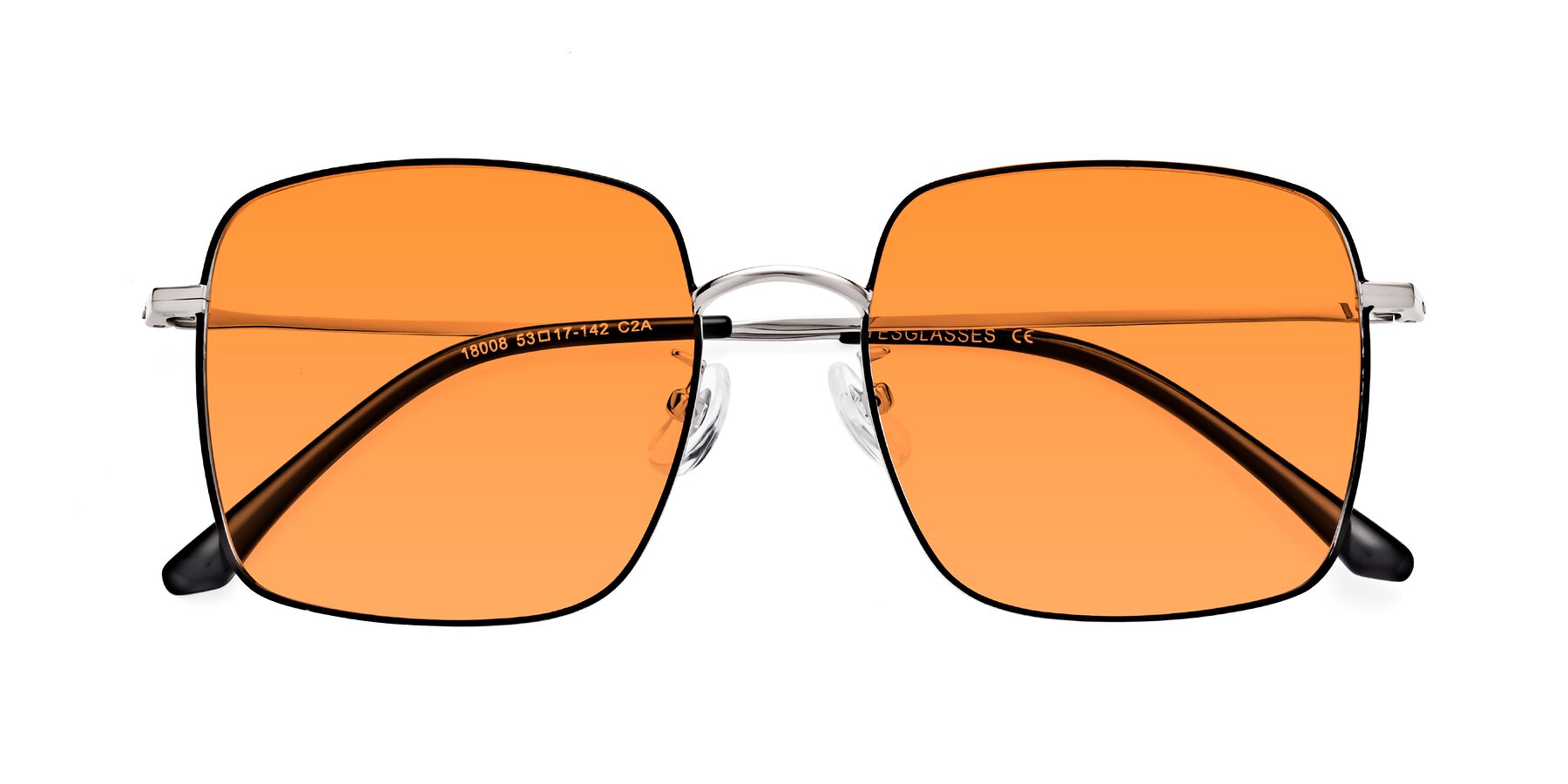 Folded Front of Billie in Black-Silver with Orange Tinted Lenses