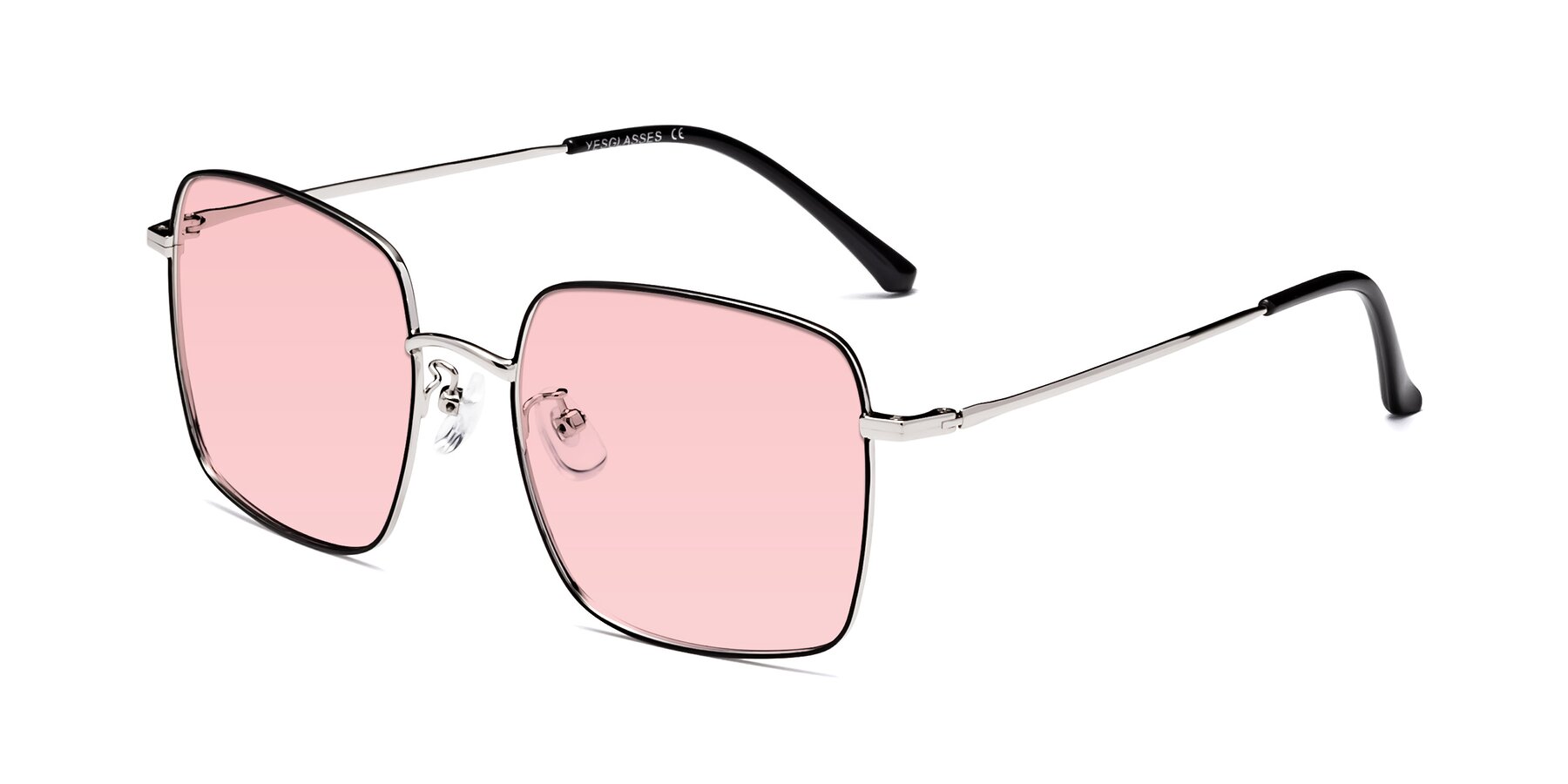 Angle of Billie in Black-Silver with Light Garnet Tinted Lenses