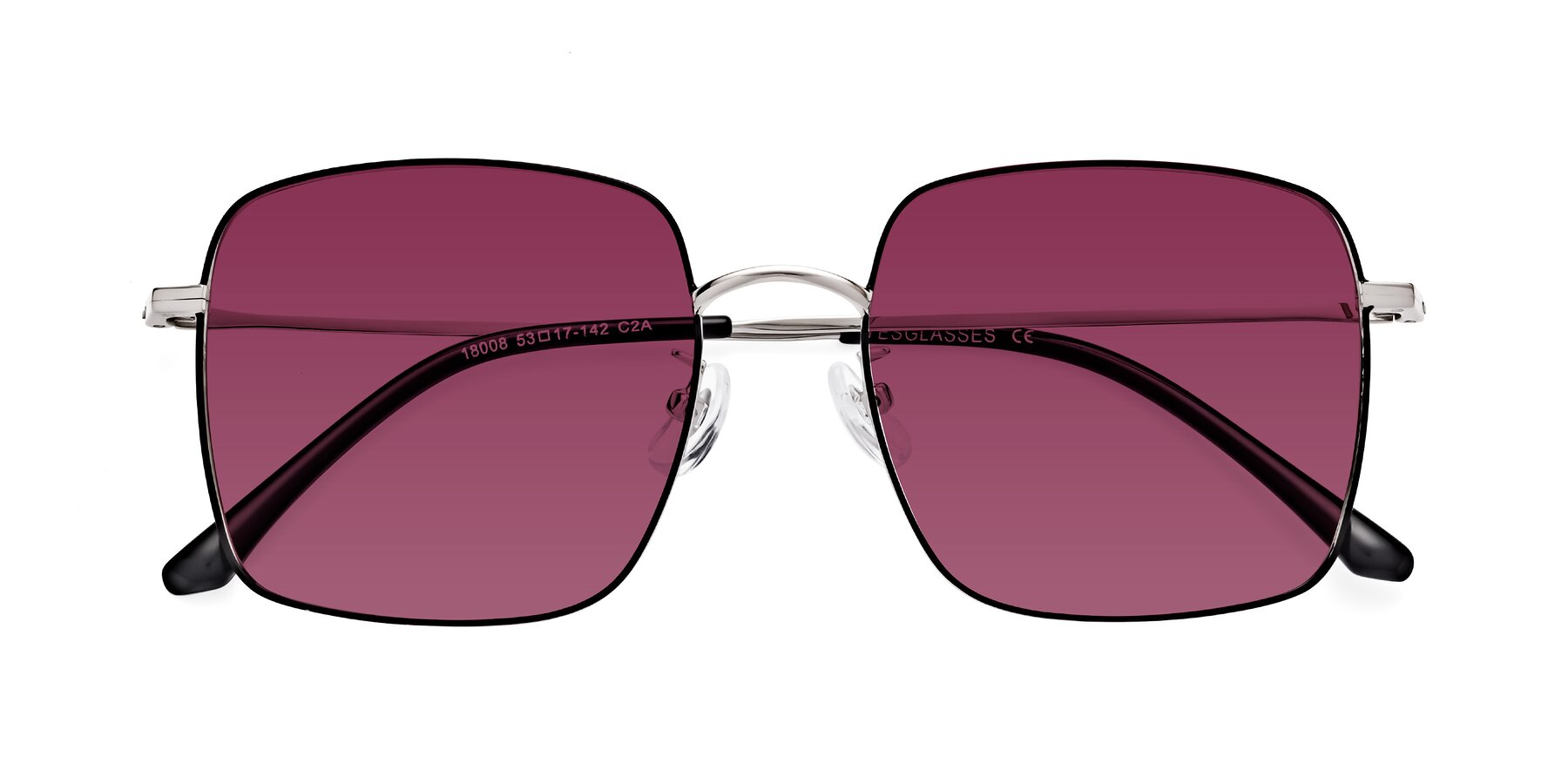 Folded Front of Billie in Black-Silver with Wine Tinted Lenses