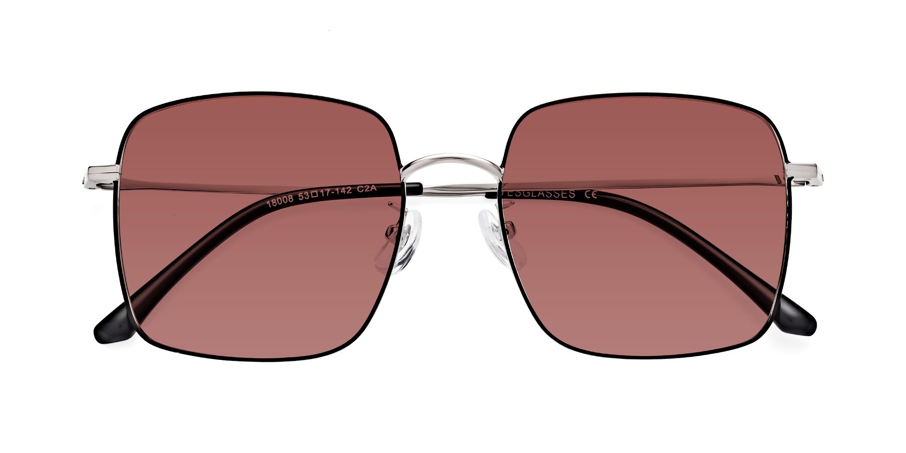 Folded Front of Billie in Black-Silver with Garnet Tinted Lenses