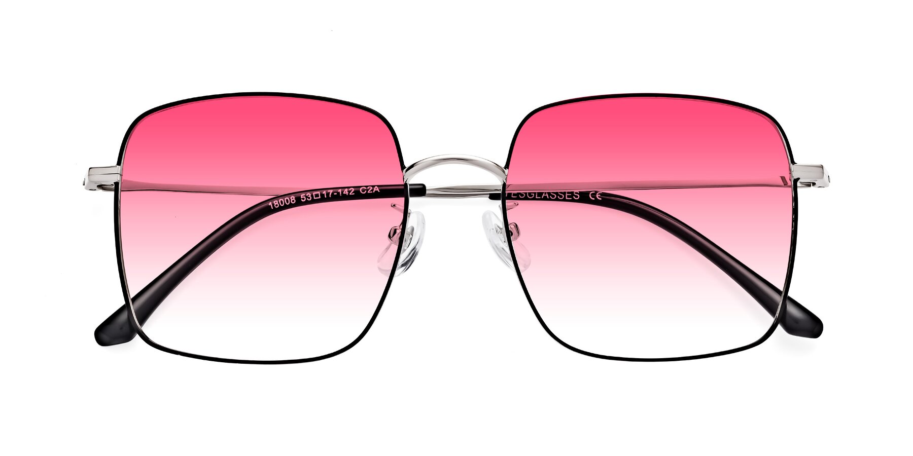 Folded Front of Billie in Black-Silver with Pink Gradient Lenses